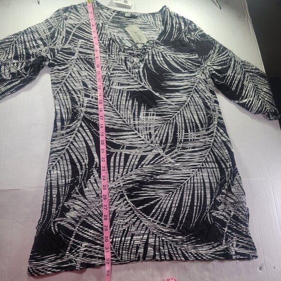 J Valdi Women Black & White Floral Tropical Abstract Rayon Tunic Shirt Size L - Picture 8 of 10
